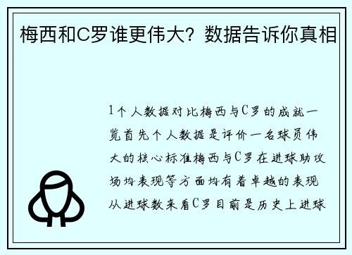 梅西和C罗谁更伟大？数据告诉你真相